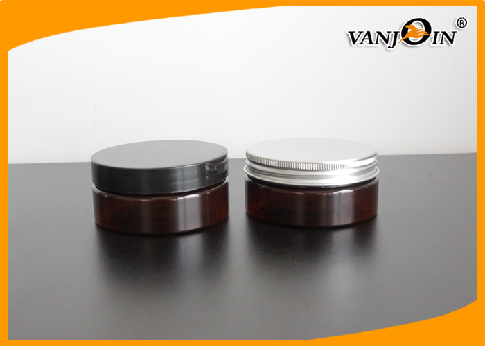 Dark Amber 150ml PET Plastic Cream Jar with Black PP Screw Cap , Plastic Cosmetic Jars