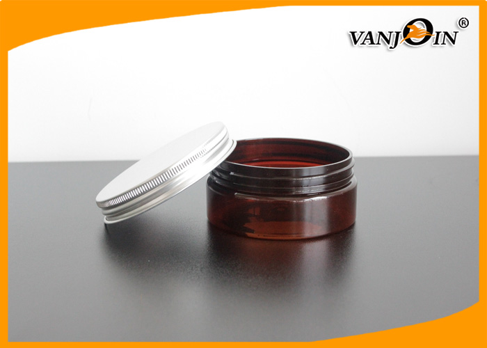 Dark Amber 150ml PET Plastic Cream Jar with Black PP Screw Cap , Plastic Cosmetic Jars