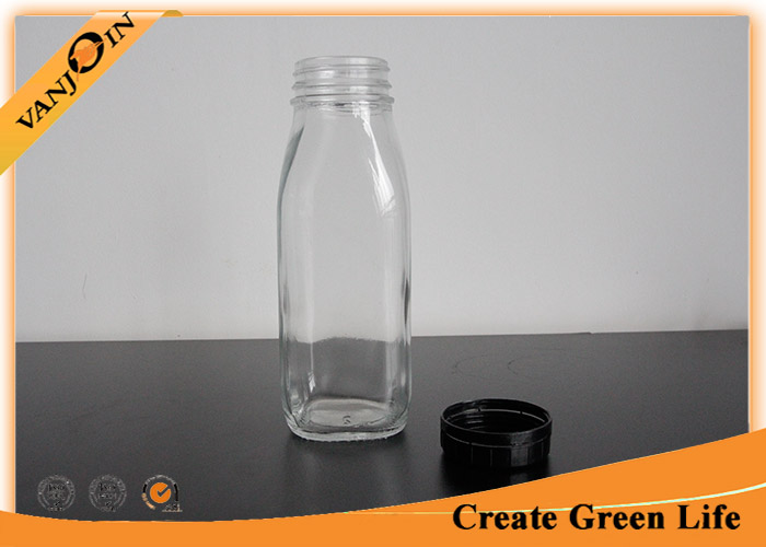 Reusable Food Grade Glass Bottles for Milk , 8oz Glass Juice Bottles With Safety Sealing Cap