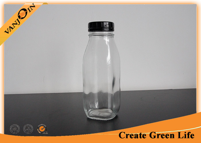 Reusable Food Grade Glass Bottles for Milk , 8oz Glass Juice Bottles With Safety Sealing Cap