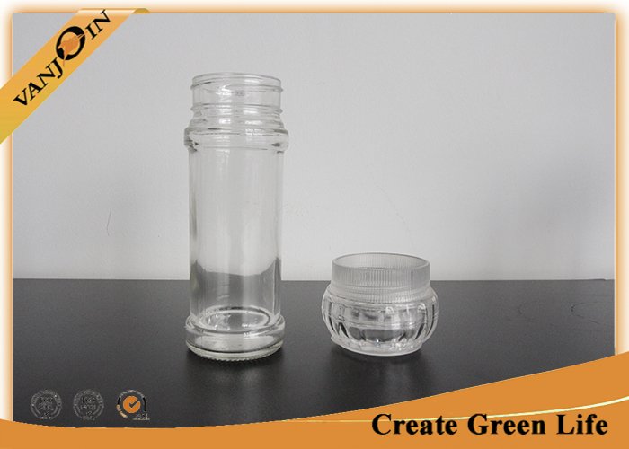 Food Grade 90ml Glass Sauce Bottles With Pepper Plastic Grinder 43mm Diameter