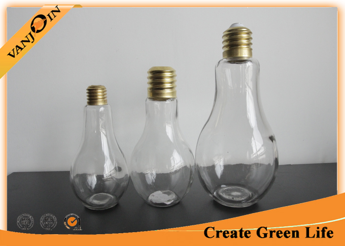 850ml Light Bulb Shape Glass Beverage Bottles With Metal Lid and Straw for Fruit Juice