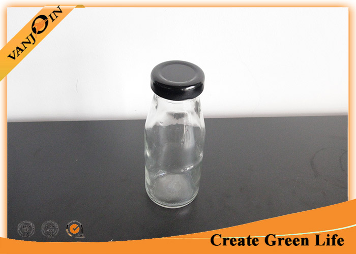Reusable Clear 200ml Glass Beverage Bottles / Glass Milk Bottle With Metal LUG Cap