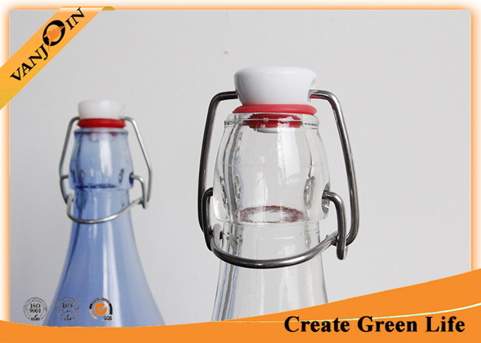 Eco-friendly Recycled Glass Bottles Clear Round 1L Swing Top Glass Beverage Bottle With Lid