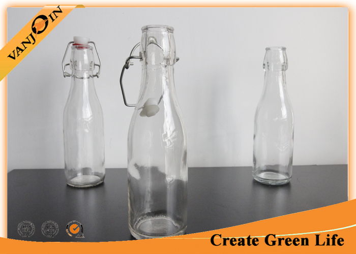 250ml Milk / Juice Drink Glass Beverage Bottles With Plastic Swing Top , Empty Glass Bottle