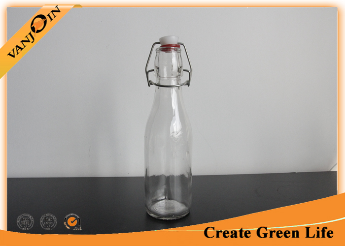 250ml Milk / Juice Drink Glass Beverage Bottles With Plastic Swing Top , Empty Glass Bottle