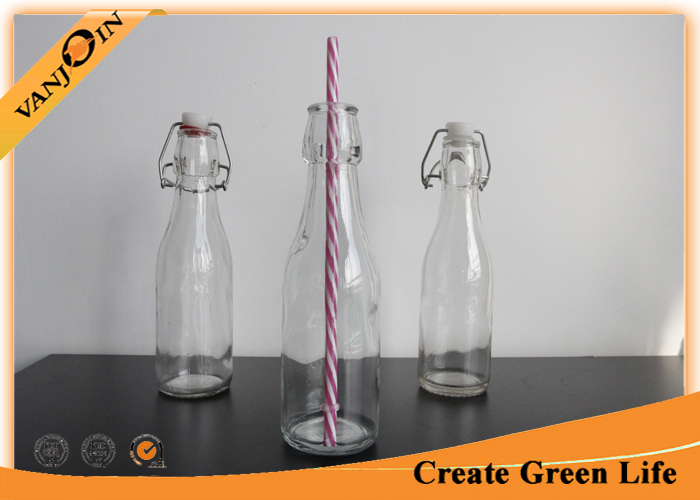 250ml Milk / Juice Drink Glass Beverage Bottles With Plastic Swing Top , Empty Glass Bottle