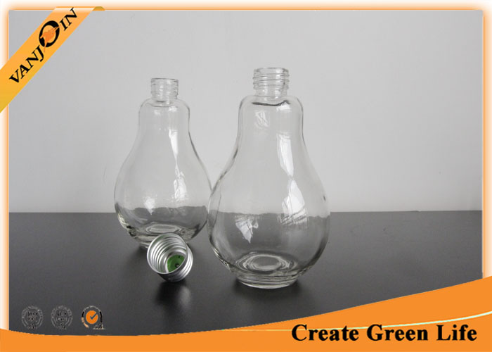Candy Storage 200ml Bulb Shaped Glass Beverage Bottles With Metal Cap , Glass Drinking Bottles