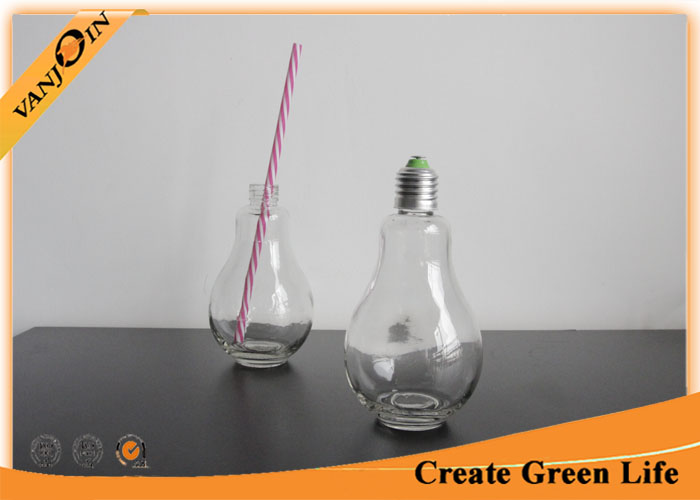 Candy Storage 200ml Bulb Shaped Glass Beverage Bottles With Metal Cap , Glass Drinking Bottles