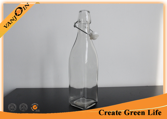 Food Grade Safety 500ml Swing Top Square Glass Bottles For Milk , Juice , Beverage Packaging