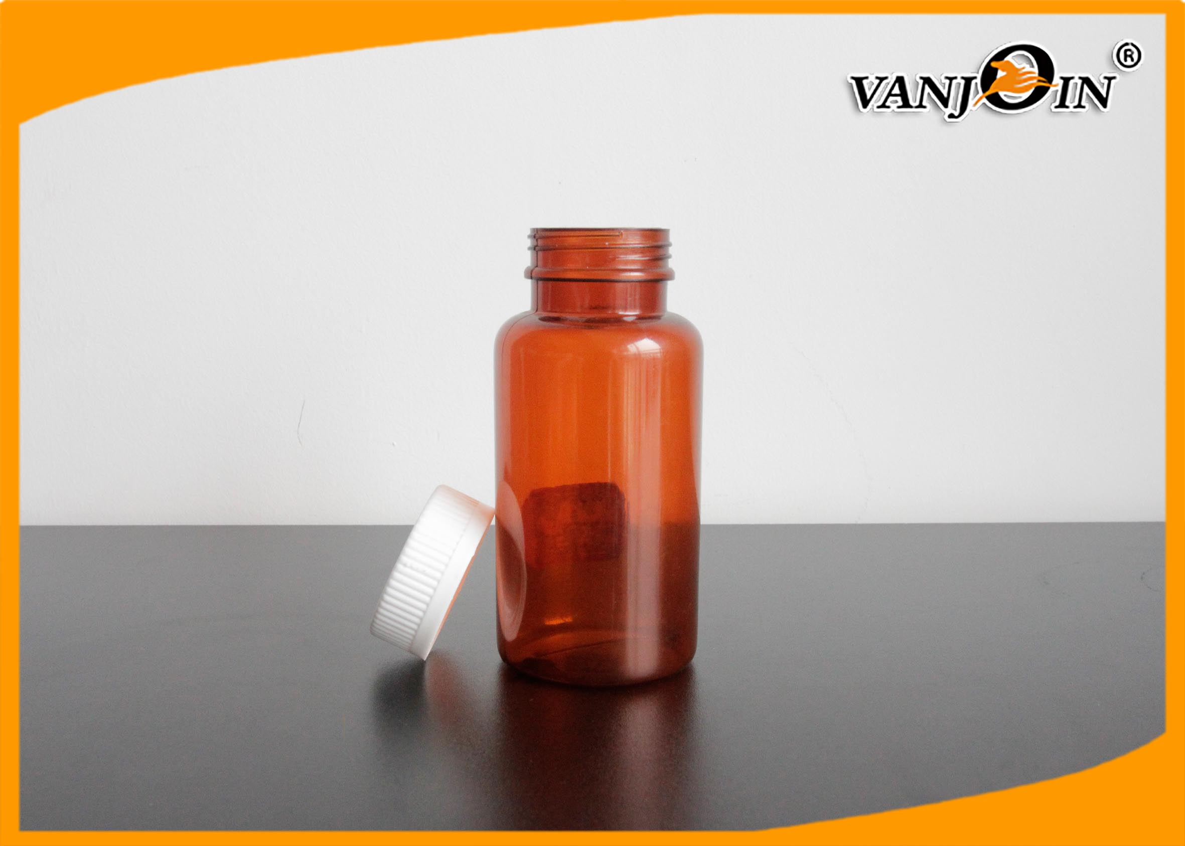 200cc Cylinder Amber Plastic Pharmacy Bottles with Children Security Caps / Lids