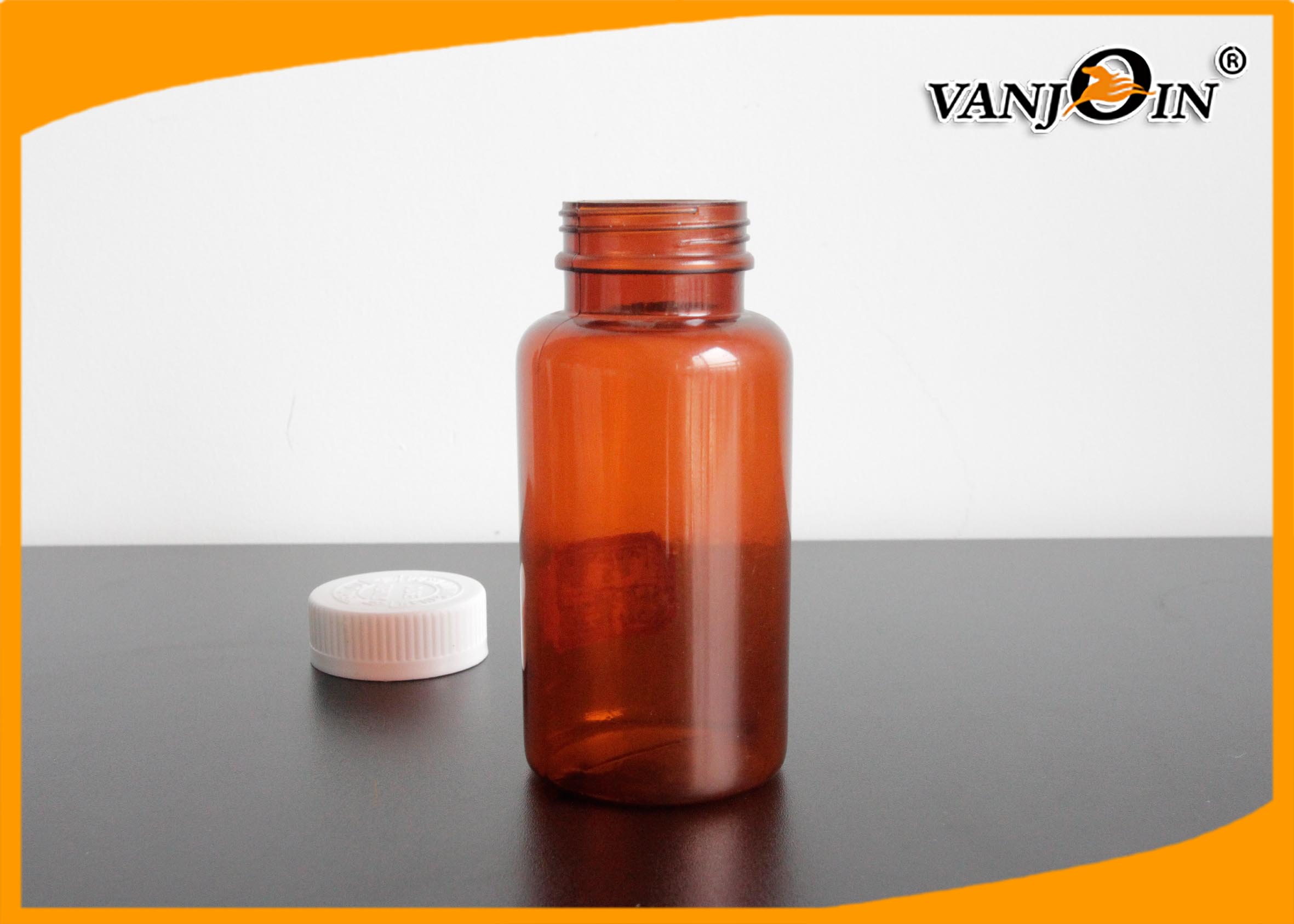 200cc Cylinder Amber Plastic Pharmacy Bottles with Children Security Caps / Lids