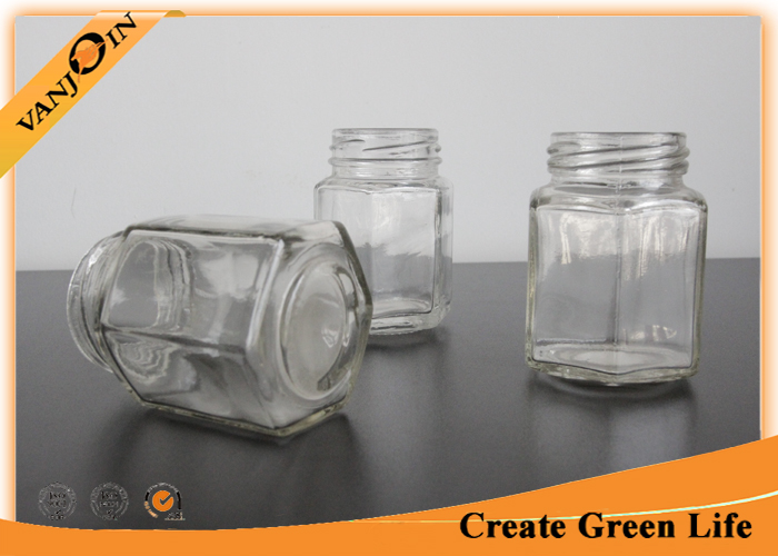 115ml Hexagon Flint Glass Food Jars With Metal Twist Off Cap , Small Apothecary Glass Jars