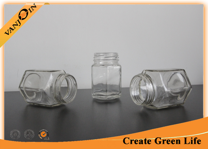 115ml Hexagon Flint Glass Food Jars With Metal Twist Off Cap , Small Apothecary Glass Jars