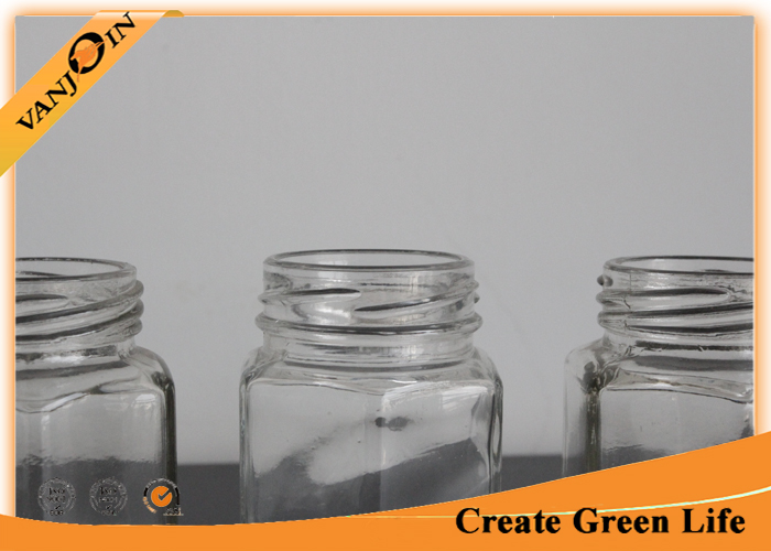 115ml Hexagon Flint Glass Food Jars With Metal Twist Off Cap , Small Apothecary Glass Jars