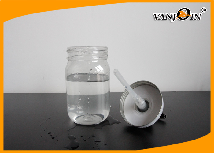 550ML Single Wall Reusable Plastic Mason Jar With Metal Lid and Straw , PET Beverage Jars
