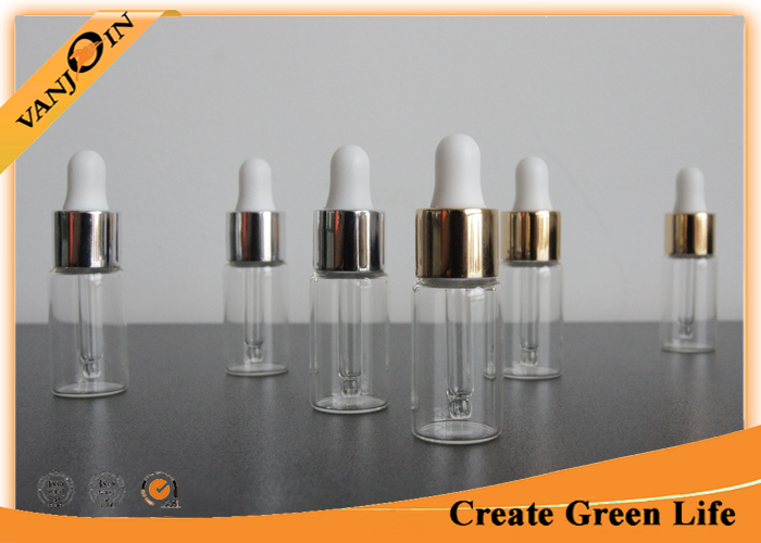 5ml Clear E-cig Liquid Bottles Pharmaceutical Glass Vial With Gold / Sliver Aluminum Dropper