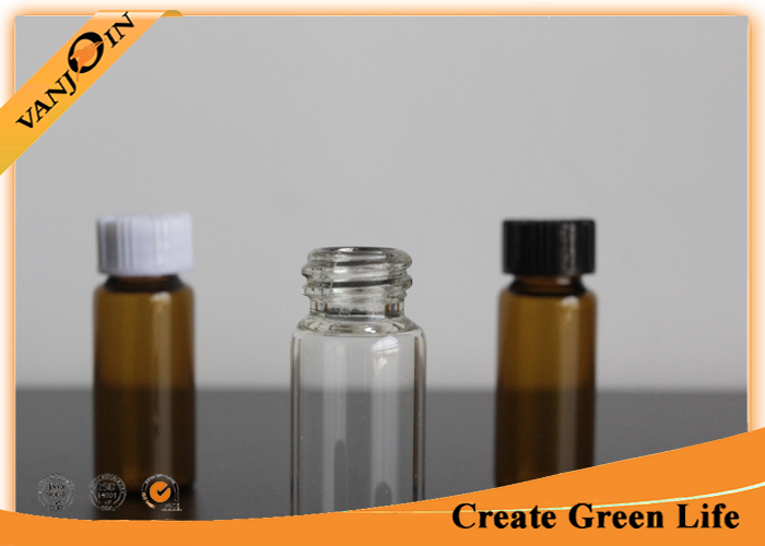 12ml Small Clear and Amber Glass Vials With Black Screw Plastic Caps , Mini Glass Container