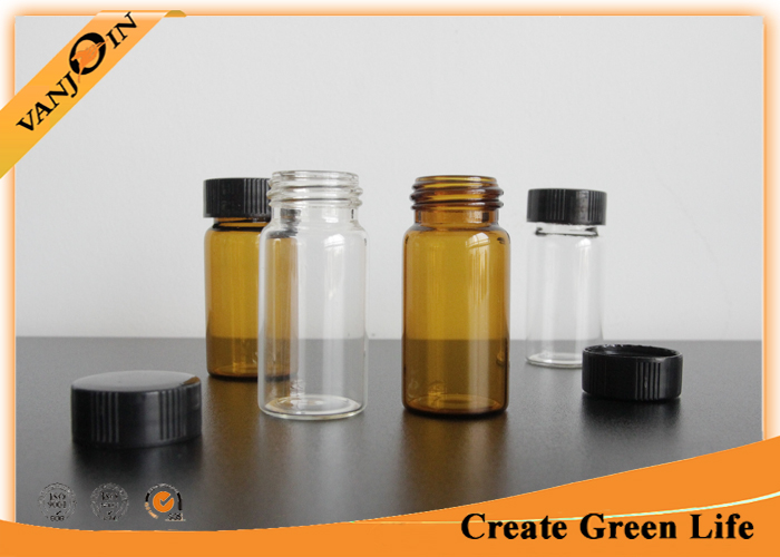 20ml Clear Or Amber Empty Small Glass Vials With Plastic Screw Cap , Brown Glass Bottles