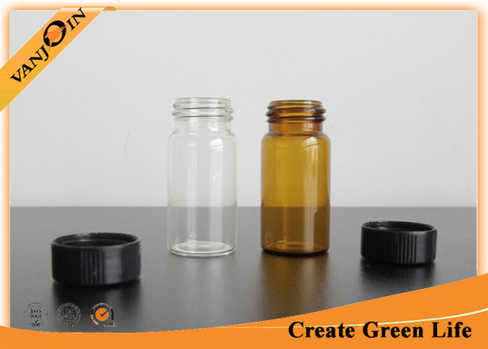 20ml Clear Or Amber Empty Small Glass Vials With Plastic Screw Cap , Brown Glass Bottles