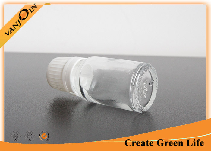 Round 10ml Clear Essential Oil Glass Bottles With Tamper Evident Cap , Clear Glass Bottle