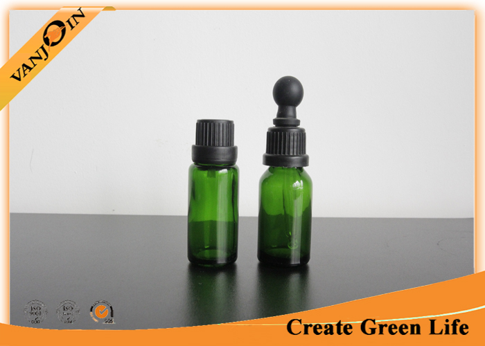 Recycled 15ml Green Colored Essential Oil Glass Bottles With Dropper , Small Empty Glass Bottles