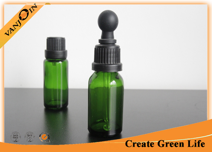 Recycled 15ml Green Colored Essential Oil Glass Bottles With Dropper , Small Empty Glass Bottles