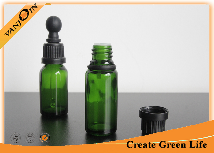 Recycled 15ml Green Colored Essential Oil Glass Bottles With Dropper , Small Empty Glass Bottles
