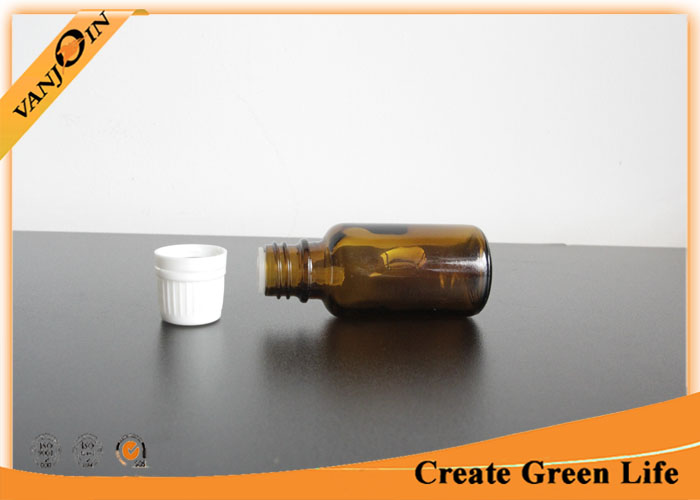 20ml Amber Glass Bottles for Essential Oils With Plug And Screw Cap , Coloured Glass Bottles