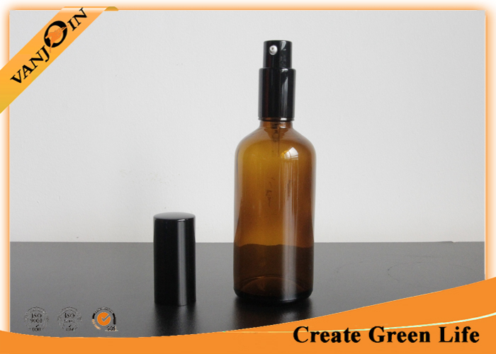 Amber Essential Oil Glass Bottles 100ml With Aluminum Sprayer , Empty Glass Oil Bottles
