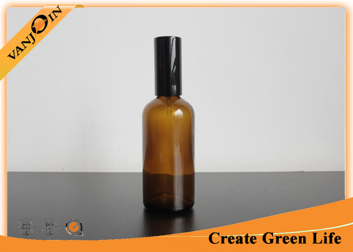 Amber Essential Oil Glass Bottles 100ml With Aluminum Sprayer , Empty Glass Oil Bottles