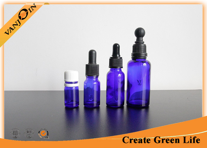 50ml Cobalt Blue Essential Oil Glass Bottles With Dropper , Glass Perfume Bottles