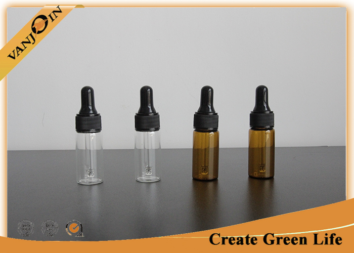 High Flint 12ml Amber Empty Small Glass Vials With Dropper Lids , Mini Glass Dropper Bottles