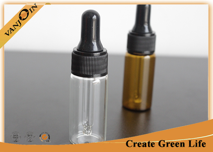 High Flint 12ml Amber Empty Small Glass Vials With Dropper Lids , Mini Glass Dropper Bottles