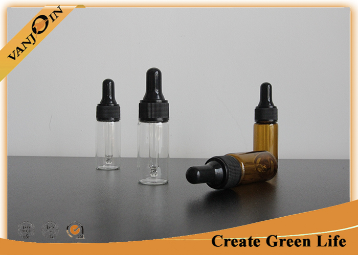 High Flint 12ml Amber Empty Small Glass Vials With Dropper Lids , Mini Glass Dropper Bottles