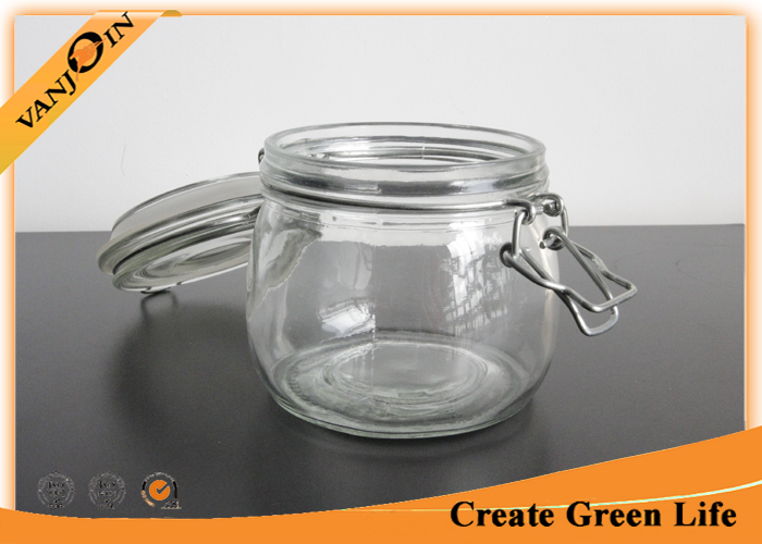 500ml Empty Round Glass Storage Jars with Lids , Clamp Glass Jar Food Storage Container