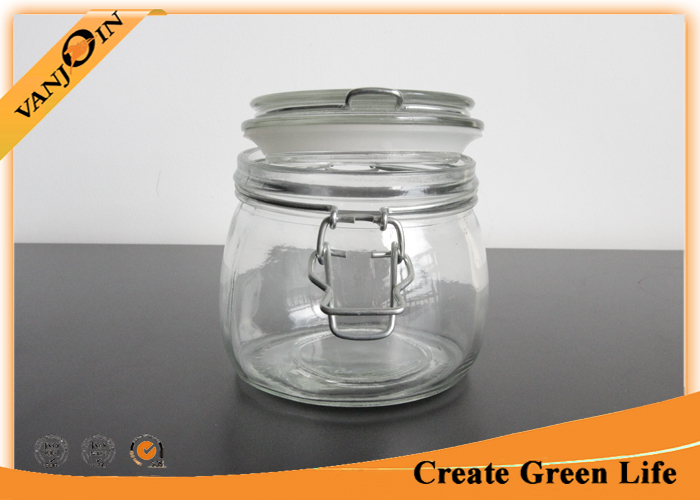 500ml Empty Round Glass Storage Jars with Lids , Clamp Glass Jar Food Storage Container