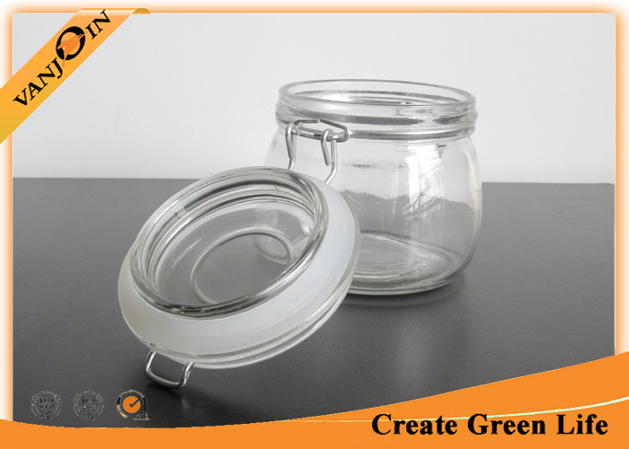 500ml Empty Round Glass Storage Jars with Lids , Clamp Glass Jar Food Storage Container