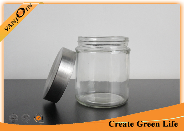 500ml Cylinder Airtight Glass Storage Jars With Stainless Steel Lid , Glass Jars for Storage