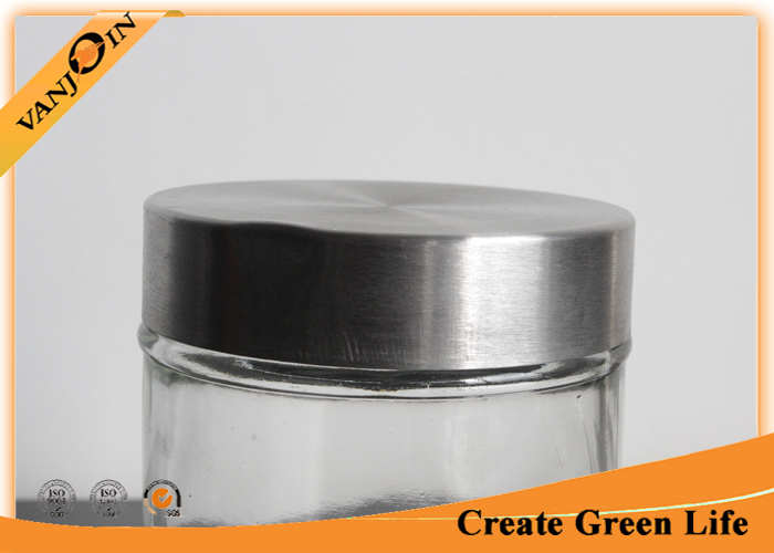 500ml Cylinder Airtight Glass Storage Jars With Stainless Steel Lid , Glass Jars for Storage