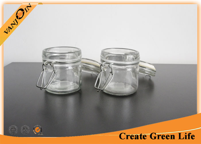 Cylinder 100ml Glass Storage Containers with Glass Lids , Glass Storage Jars for Kitchen