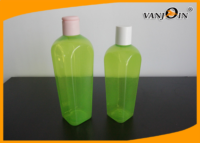 350ML Green Square Plastic Cosmetic Bottles / PET Shower Gel Lotion Bottle with Screw Cap