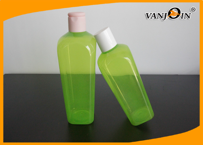 350ML Green Square Plastic Cosmetic Bottles / PET Shower Gel Lotion Bottle with Screw Cap