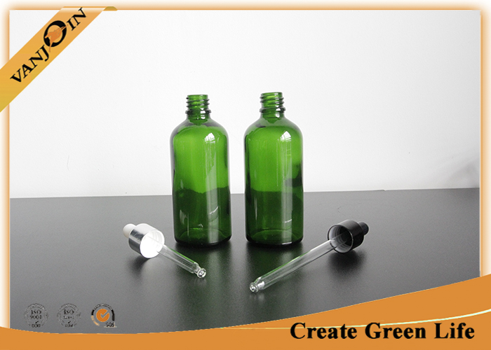 Essential Oils Glass Bottles 100ml Green Boston Round Glass Bottle With Dropper