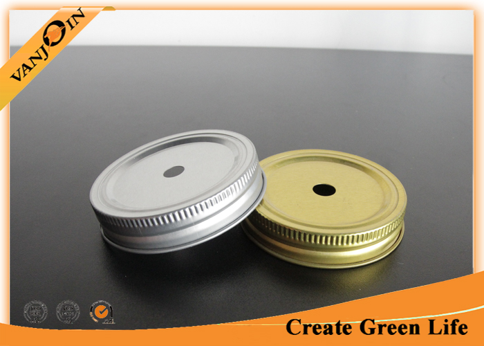 Regular Mouth 1pc Mason Jar Lid With Hole Pewter or Gold color , Custom Bottle Cap