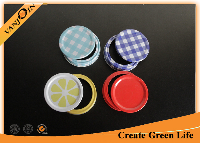 Customized Printing Two Pieces Bottle Lids For Screw Top Jars , Glass Mason Jar Caps