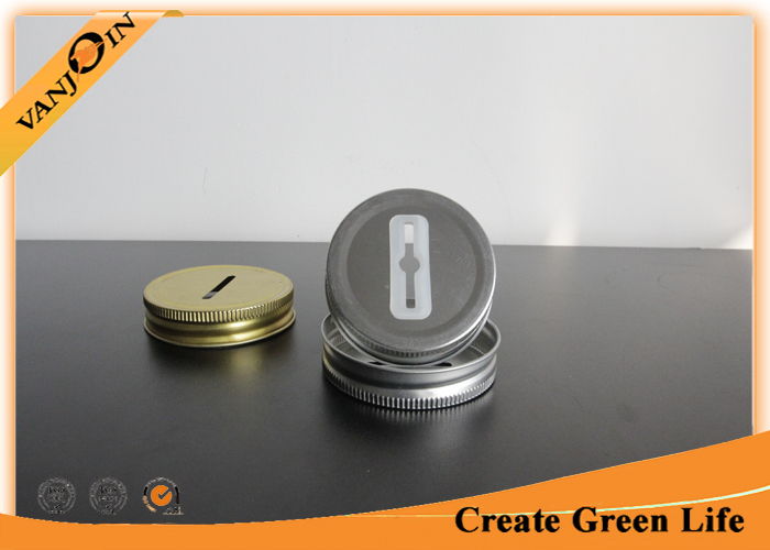 OEM 70mm Silver and Gold Coin Lid For Mason Jar , Daisy Cut Glass Jars Caps