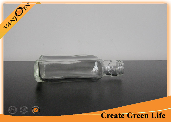 Clear Short Neck 230ml Flat Glass Liquor Bottles with Screw Top , Small Wine Bottles