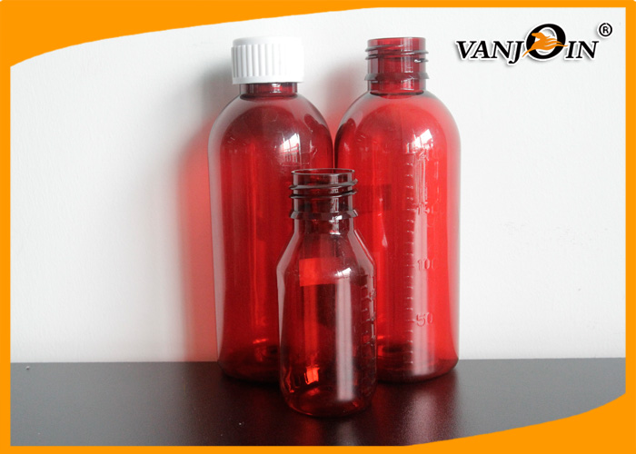 200ml Amber PET Pharmacy Liquid Plastic Medicine Bottles / Graduated Syrup Bottle with Lid