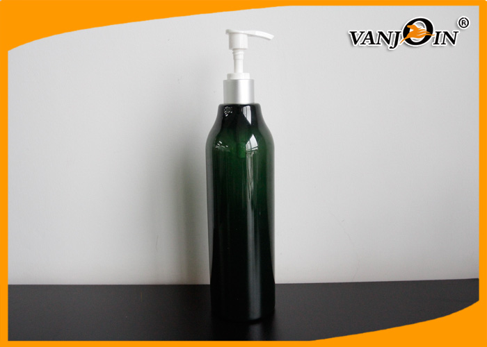 Dark Green Cylindrical PET Cosmetic Lotion Bottle 500ML With Pump
